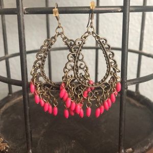 Pop of Pink and bronze BoHo style dangle earrings!
